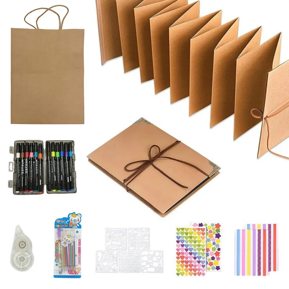Hardcover Stretchable Foldable Retro Kraft Paper Accordion Scrapbook Album - 18 Blank Origami Sheets, Sticker Packs, Ideal for Lovers, Gifting on Birthdays, Anniversaries, Mother's Day, Scrapbook For Boyfriend