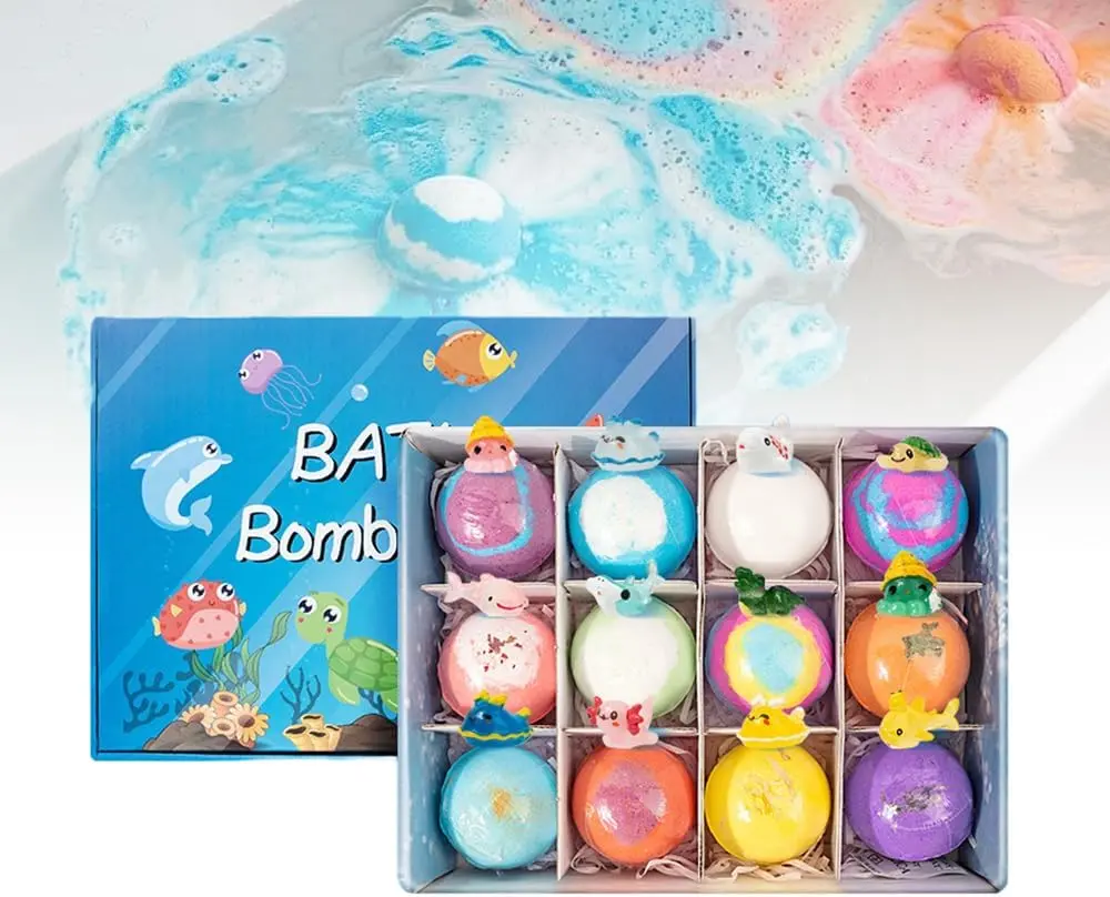 IYARAL Ocean Toy Bath Salt Ball Sleeve Box Bath Bombs, 2026 New 12-Pack Bath Bombs with Surprise Spring Inside, Upgrade Easter Gifts Bubble Easter Basket Stuffers Easter Egg Fillers