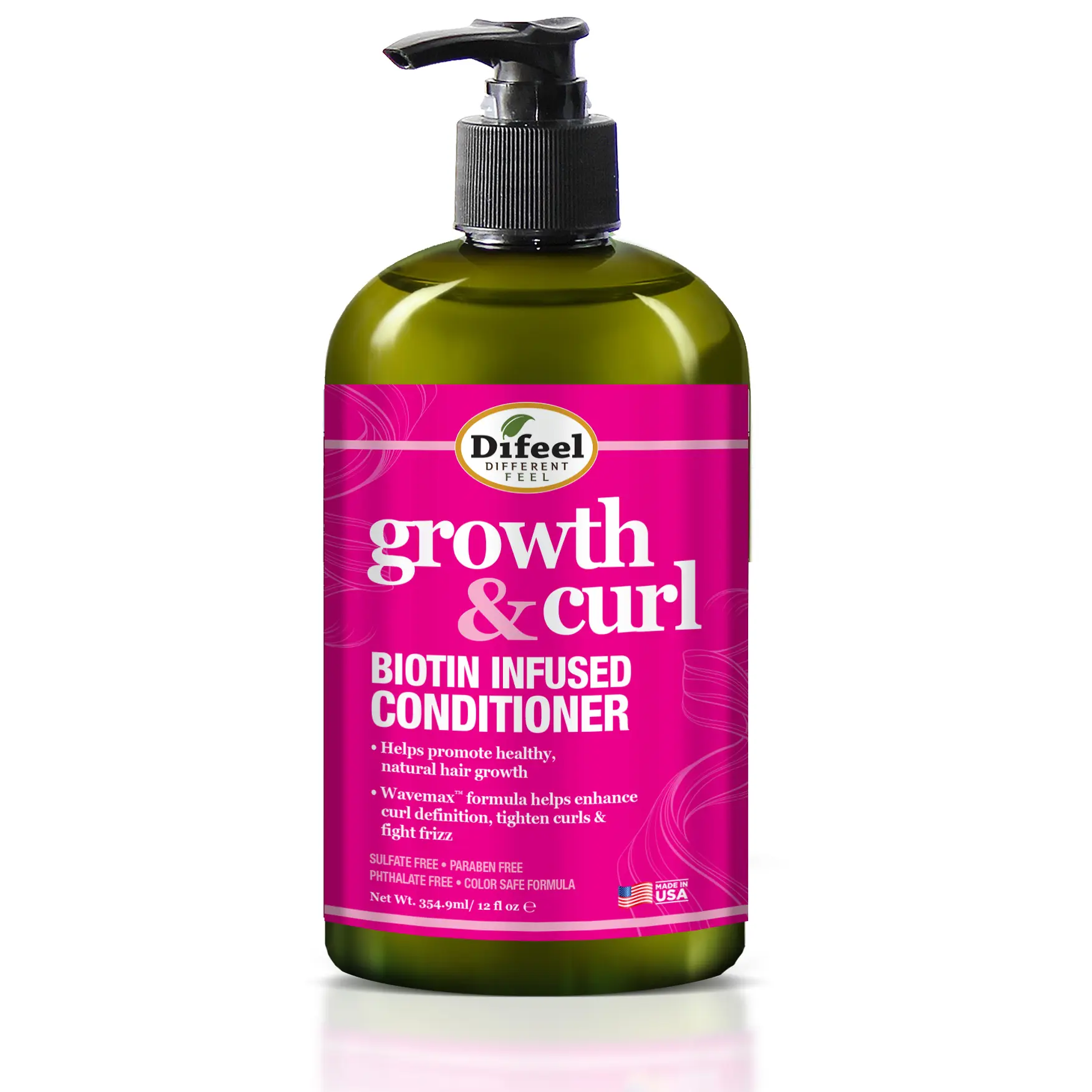 Difeel Growth & Curl Biotin Infused Conditioner 12 oz - Sulfate Free Paraben Free Phthalate Free Color Safe Formula for Wavy Hair Growth