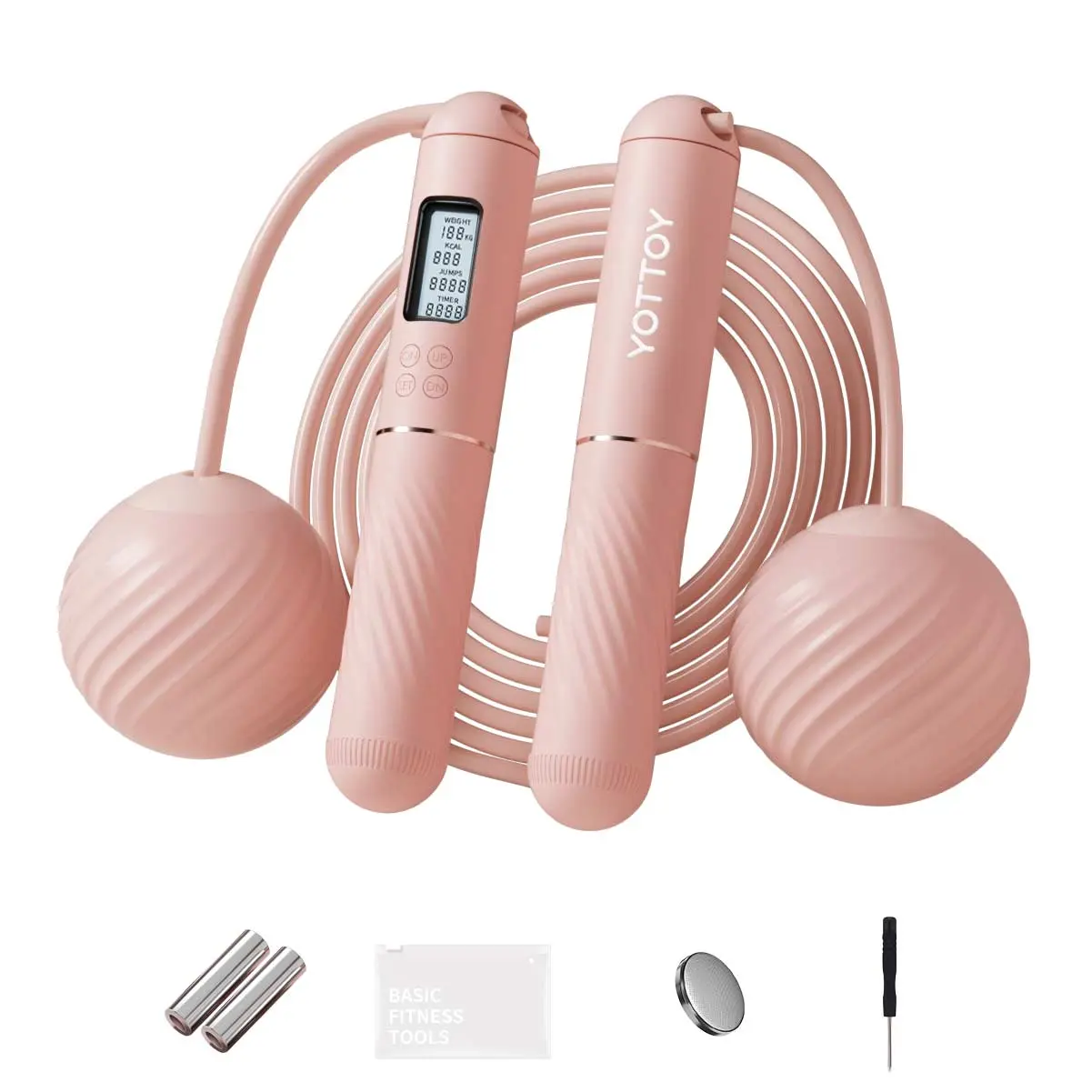 YOTTOY Cordless Jump Rope - Fitness Skipping Rope with Large LED Display, High-Precision Chip, Weighted Cordless Ball Option for Women's Home Gym Training Equipment