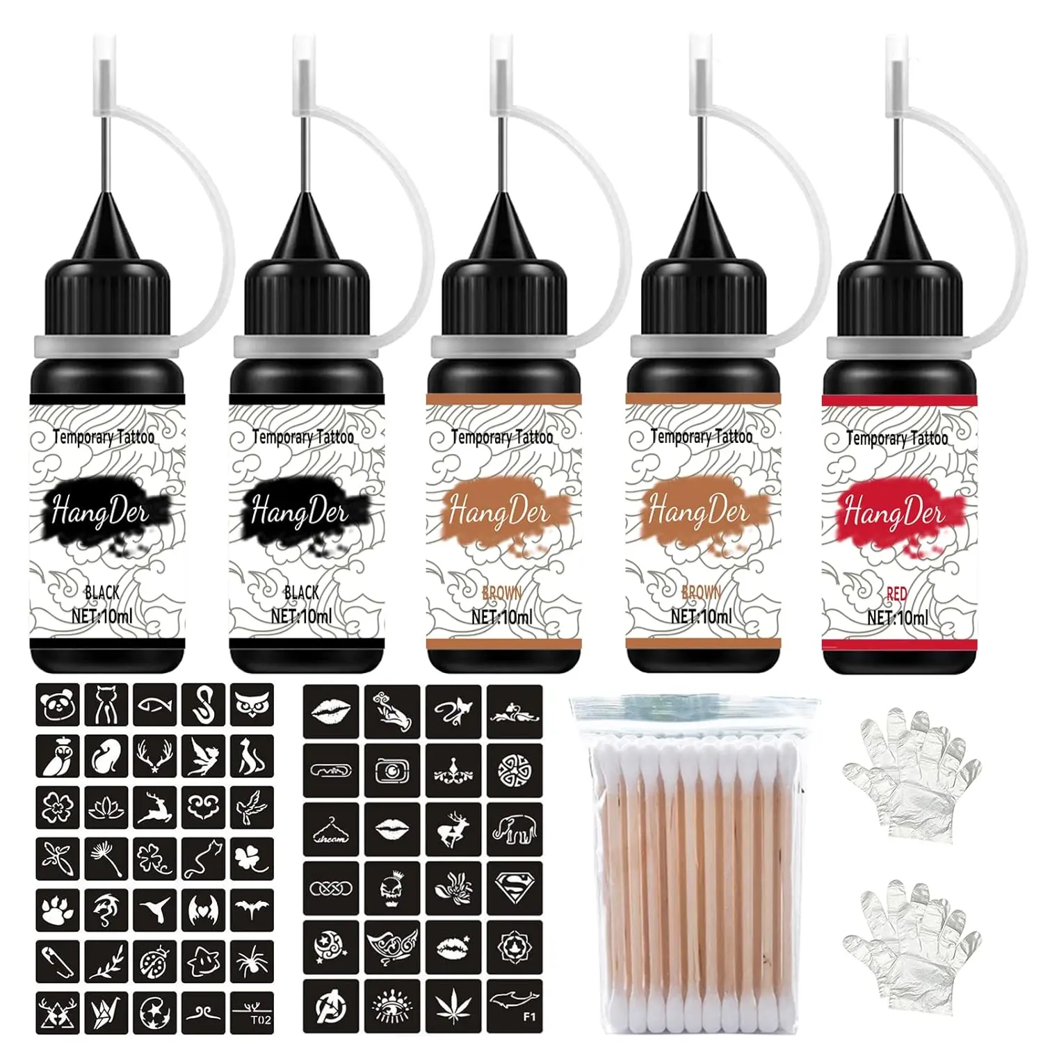 Temporary Tattoos Kit, Yomagine Semi Permanent Tattoo Ink, DIY Fake Freckles Temporary Tattoos for Women Men Teen, Summer Trend Freehand Ink with 78 Pcs Tattoo Stencils, Jagua Gel - Full Kit 5 Bottles