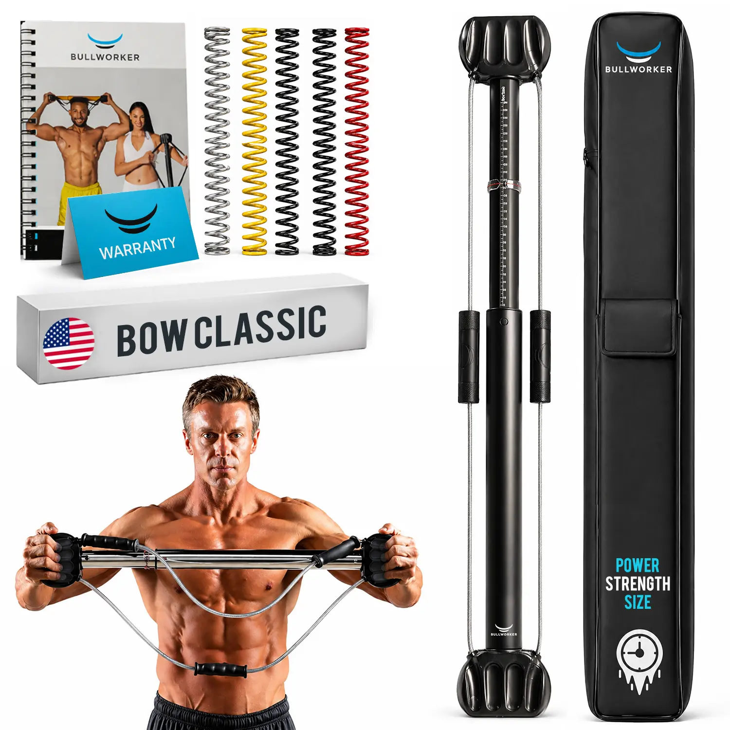 Bullworker Bow Classic 36" Strength Training and Isometric Exercise Equipment, Portable Home Gym Customized Variable Resistance, Chest and Arm Trainer, Full Body, Shoulder, Chest Workout Exerciser