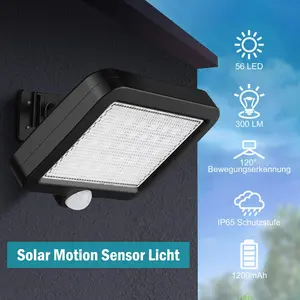 Solar Outdoor Lights 56 LED, Motion Sensor Solar Wall Light IP65 Waterproof 120° with 16.5ft Cable for Garden