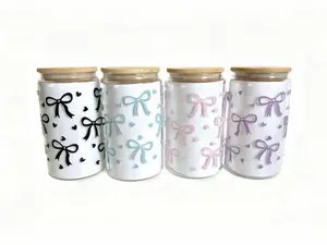 Bows Tumbler 16oz with Lid & Straw - 4 Vibrant Colors Black Blue Pink Purple Perfect Gift for Friends and Family