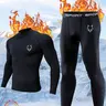 2PCS Men’s Thermal Underwear Track & Field Set – Black Base Layer with Wolf Logo |  Warmth Retention, Winter Long Johns for Skiing, Hiking, Outdoor Cold Weather Sportswear