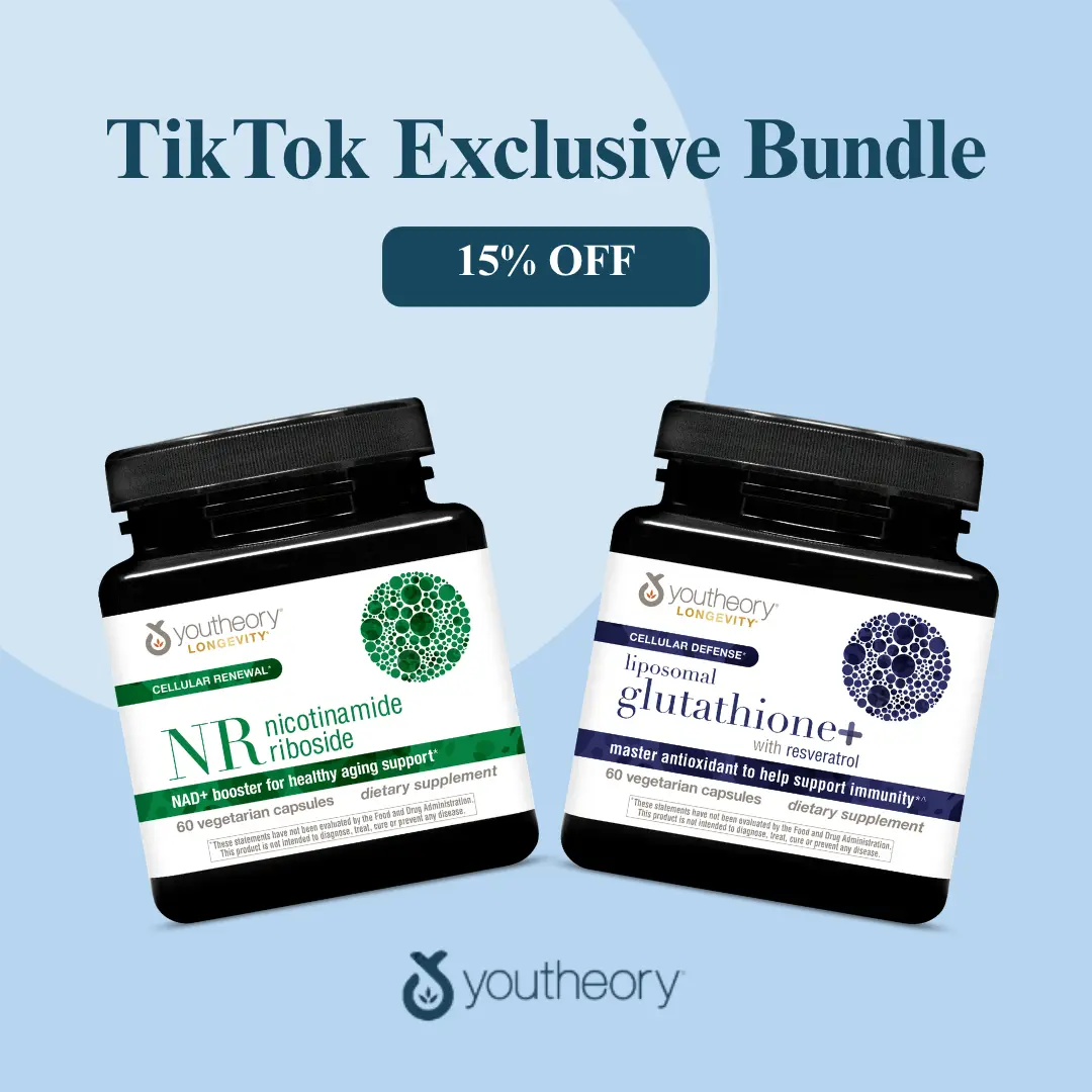 Youtheory Longevity Core Bundle - NR NAD+ Booster and Liposomal Glutathione with Resveratrol, Healthy Aging Support, 60 Vegetarian Capsules Each