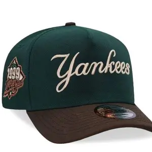 New Era MLB 9FORTY New York Yankees 1999 World Series Dark Green Brown Script Adjustable Baseball Cap Hat Authentic.