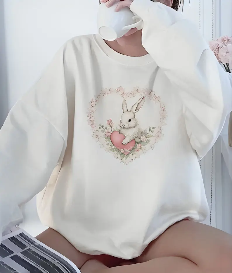Bunny Sweatshirt Coquette T-Shirt, Trendy Crewneck Aesthetic, Cute Gift For Her Hoodie