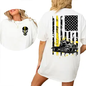 [100% Cotton] Thin Yellow Line T-Shirt, Tow Truck American Flag Graphic Tee, Towing Service Back Print Shirt, Roadside Assistance Tshirt, Distressed Tow Truck Tee, Gift For Tow Operators Men Women