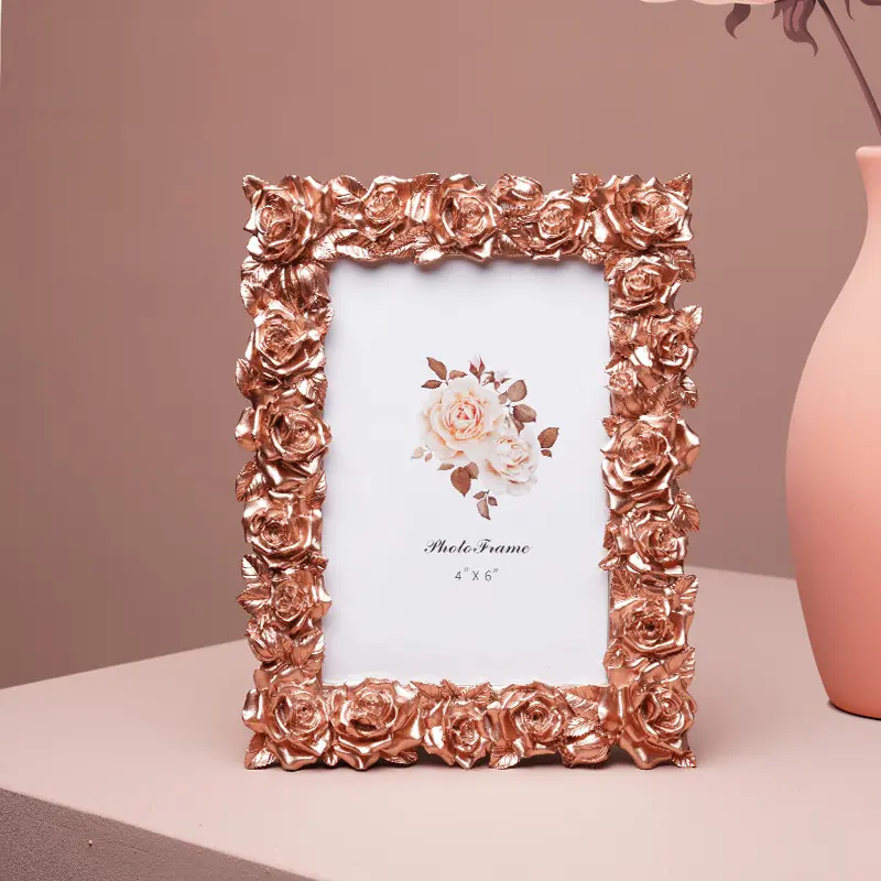New Desktop European Style Small Ornaments Picture Frame Vintage Photo Frame Display Stand Rose Flower Modern 5, 6, 7inch Picture Frame Ornaments Lightweight Frame Design