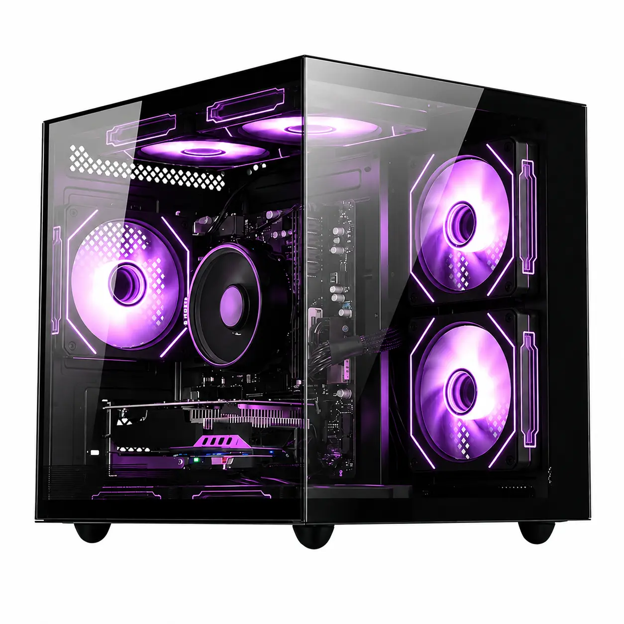 Gaming Desktop PC Tower, AMD R5 3500X, 16GB DDR4 RAM, 512GB SSD, RX560 4G GPU, 7‑Switchable RGB Fans, WiFi 6, HDMI & DP Ports, Black Prebuilt RGB Computer for Gaming & Home Office