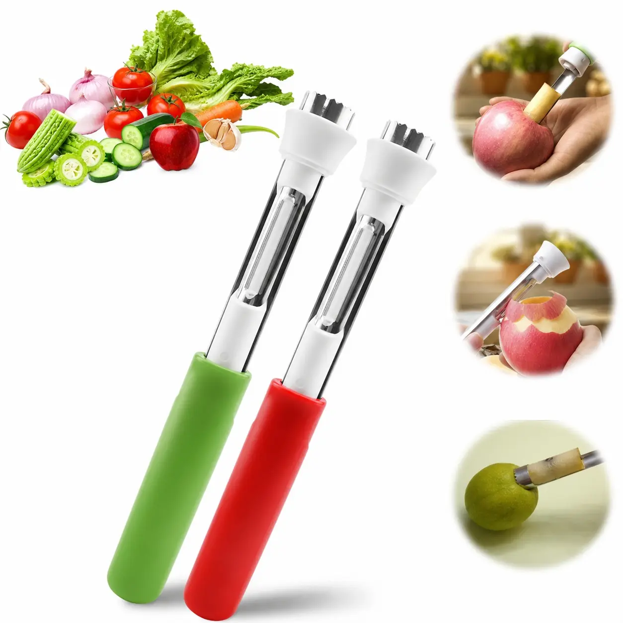 2-in-1 Apple Corer and Peeler, Apple Core Removal Tool, Stainless Steel Handheld Fruit Peeler & Apple Corer with Comfort Grip for Potatoes, Apples, Avocados, and Everyday Prep