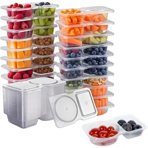 20 Pack Reusable Snack Containers with Lids, 2-Compartment Snack Containers with Lid, Perfect for Mini Sauce Boxes & Lunchable Snack Container for Kids Adults When Traveling or Going Out.