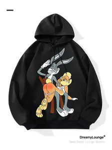 Classic Looney Tunes Bunny & Lola Print Hoodie, Loose Fit Casual Pullover Sweatshirt, Breathable for Outdoor Sports, Home Wear