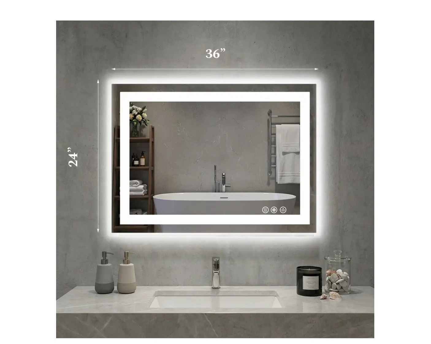 24"X36" Anti-fog LED Bathroom Mirror with Dual Light Source and Three Lighting Modes, White 24"X36" Anti-fog LED Bathroom Mirror with Dual Light Source and Three Lighting Modes, White
