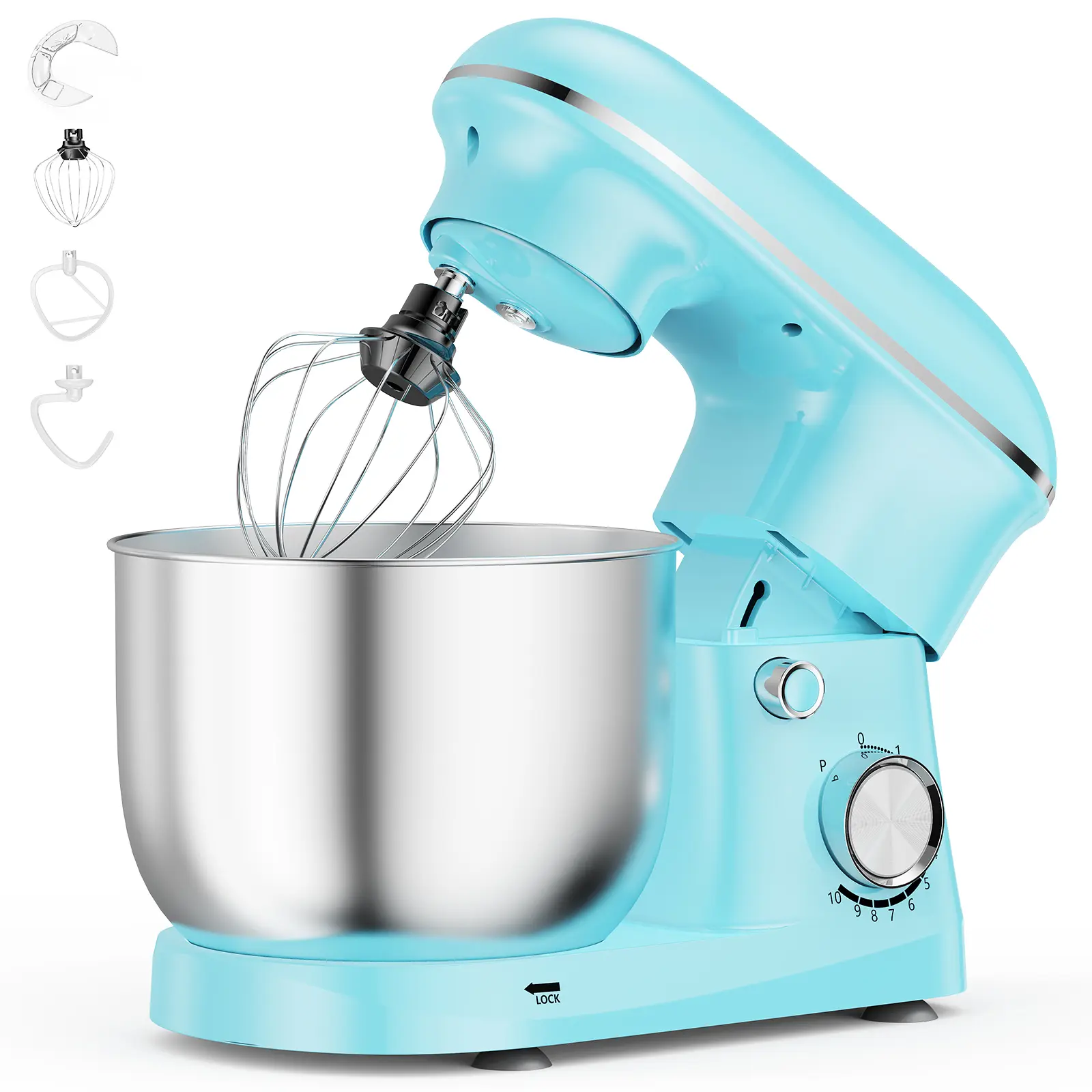 4.2/6.3QT Stand Mixer, 10-Speed Electric Kitchen Food Mixer with Pulse Function, Tilt-Head Baking Mixer with 304 Stainless Steel Bowl, Dough Hook, Whisk, Beater, and Multi-functional Bowl Cover