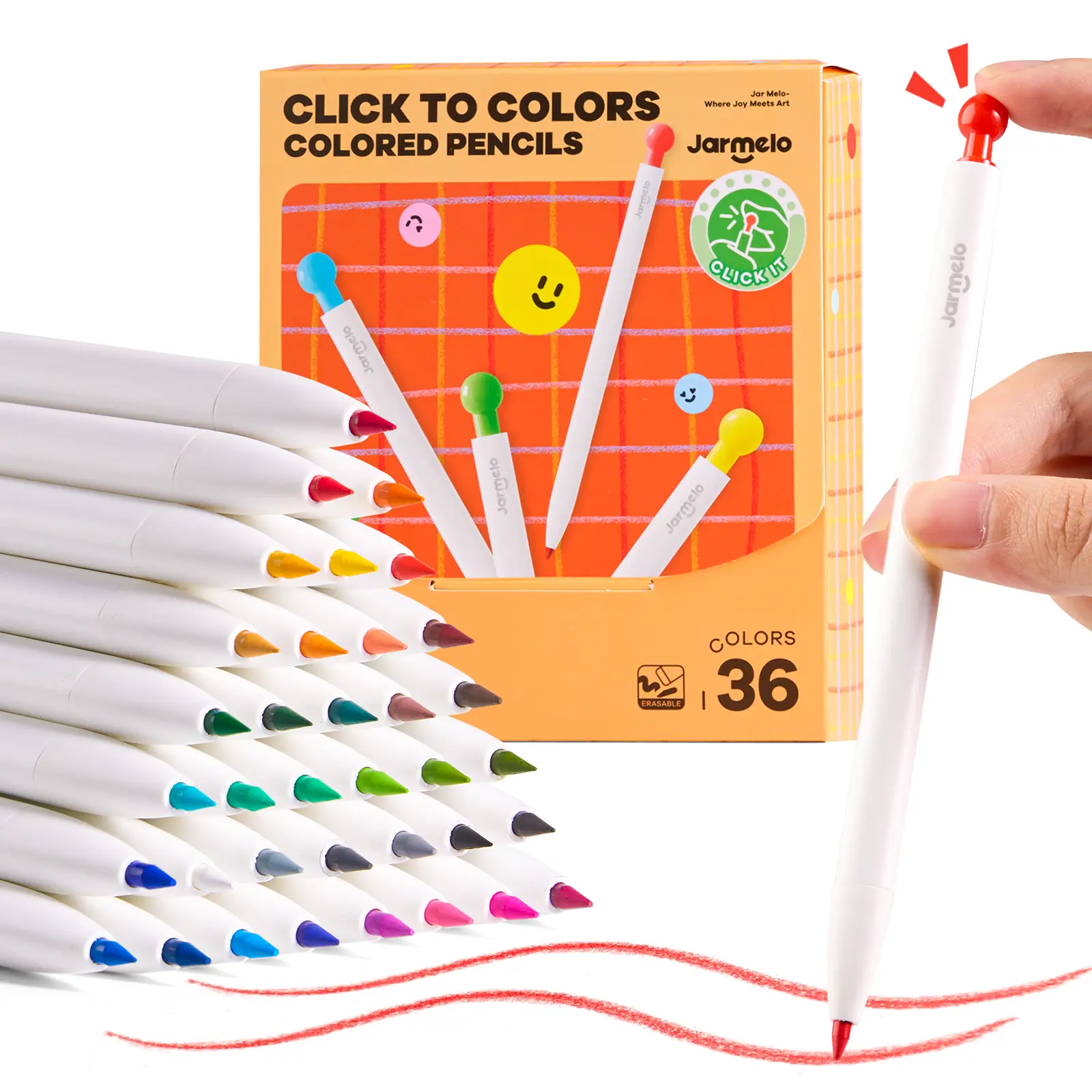 Jar Melo mechanical colored pencils — erasable oil-based pastel pencils with sharpener, retractable 3 mm thick color leads; drawing and art supplies for kids ages 3+, artist tools, painting gift, back-to-school shopping
