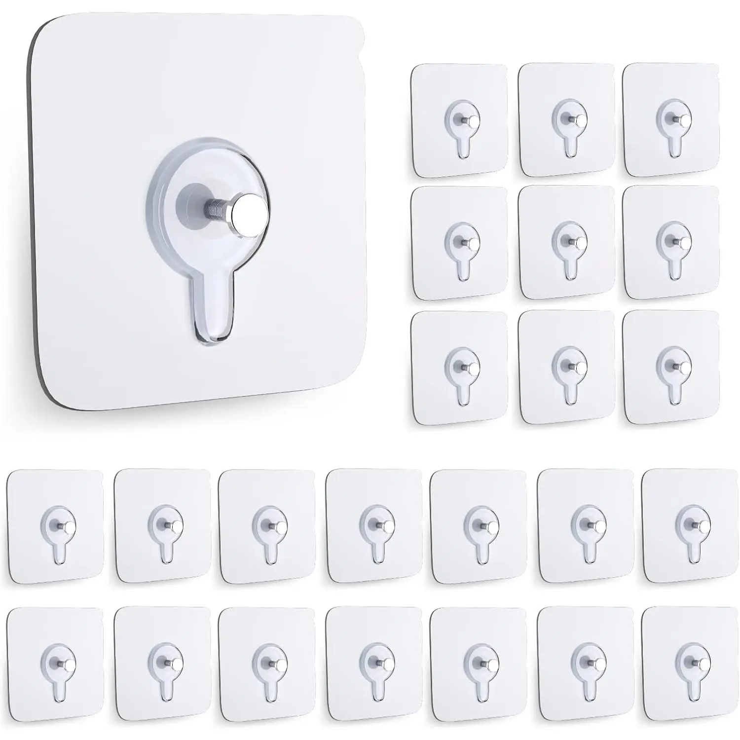 24PCS Transparent Adhesive Ceramic Wall Hooks - No-Nail Steel Decor Hangers (8mm) for Home, Office Use, Hangable for Kitchen & Bathroom Applications, Organiser