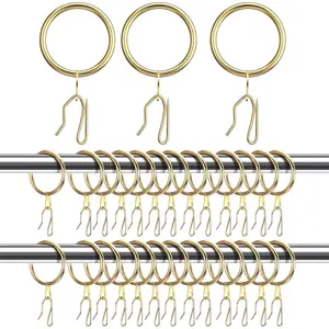 60 Pieces 1.26 Inch Gold Metal Drapery Curtain Hanging Rings with 60 Metal Drapery Pin Hooks for Window Door Shower Drapes