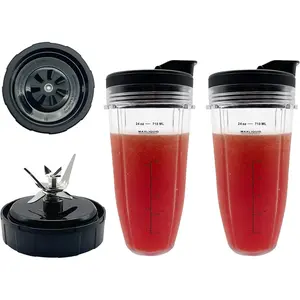 Blender 24 oz Cups & 7 Fins  703KKU100 Replacement Parts Compatible with Ninja Foodi Power SS100 SS101, SS150 Twist, SS151 Twisti, SS300 SS350 SS351 SS400 SS401 CO101B CO150B CO351B CO401B