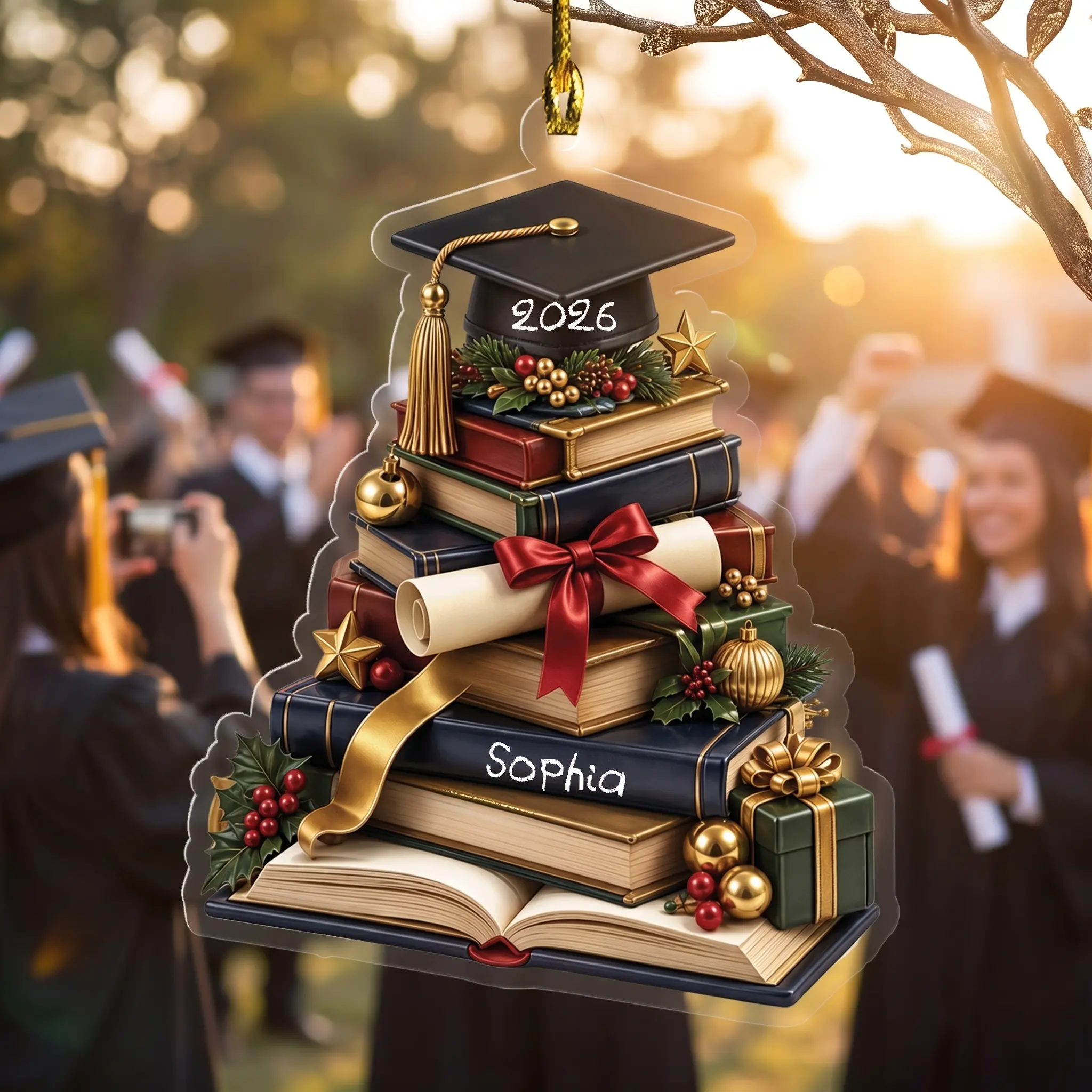 Graduation Book Tree and Cap Acrylic Ornament – Graduation Keepsake