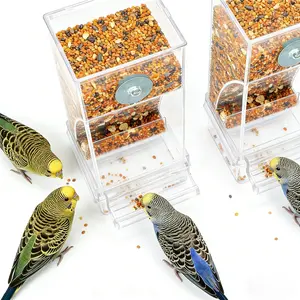 Bird Feeder Automatic No-Mess Cage Dispenser 7.2"H × 3"L × 2.7"W | Clear Transparent Seed Container, Easy Install, Gravity Feeding – For Parakeet, Cockatiel, Canary, Lovebird, Conure, Cockatoo & Small to Medium Birds