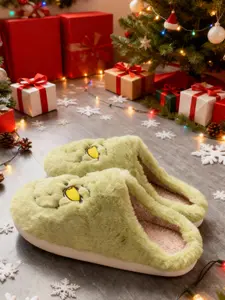 Women Plush Slippers Autumn Winter Warm Funny Green Haired Monster Shoes Cute Fluffy House Non Slip Couples Cotten Slippers