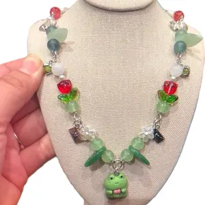 Handmade Frog Necklace with Colorful Beads and Green Leaves - Perfect for Kids and Adults