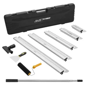 Drywall Skimming Blade Set With 10/16/24/32/40 Inch Skimming Blades And 34-81.6 Inch Extension Pole, Stainless Steel Skim Coat Tools For Gyprock, Wallboard, Plasterboard Renovation And Finishing