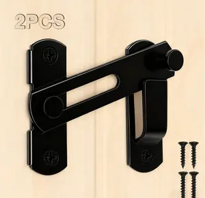 180° Flip Barn Door Lock 2-Pack Secure Easy Slide Latch for Interior Doors Gates Pet Doors & More Black Compact Exquisite Design with Adjustable Limit Piece