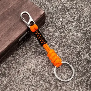 Double Buckle Keychain Men Women Hand-woven Outdoor Rock Climbing Paracord Snake Knot Keychains Emergency Metal Key Rings