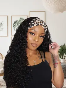 Women's 24 Inch Synthetic Hair Headband Wig, Deep Wave Curly Design, Glueless & Machine-Made, Natural Color for Daily Wear & Party, Synthetic Curly Wigs, Synthetic Fiber Wig