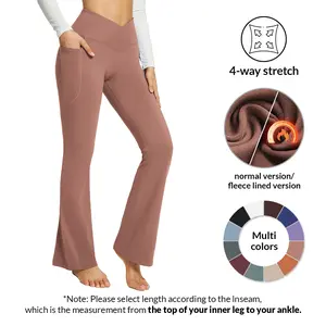 baleaf 29''/32''/34'' inseam Women Flare Leggings Crossover V-Cut Yoga Pants Flare Khakis High Waist Casual Workout Lounge Tall Bottom Pockets Petite Girls Forbidden Pants