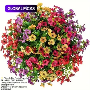Artificial Flower ( 12/24pcs/set ) ，Mixed Color UV Resistant Fake Flower, Decorative Faux Flower for Home & Garden & Yard，Outdoor Flowers,home decor（without Pot）, Lifelike Artificial Flower