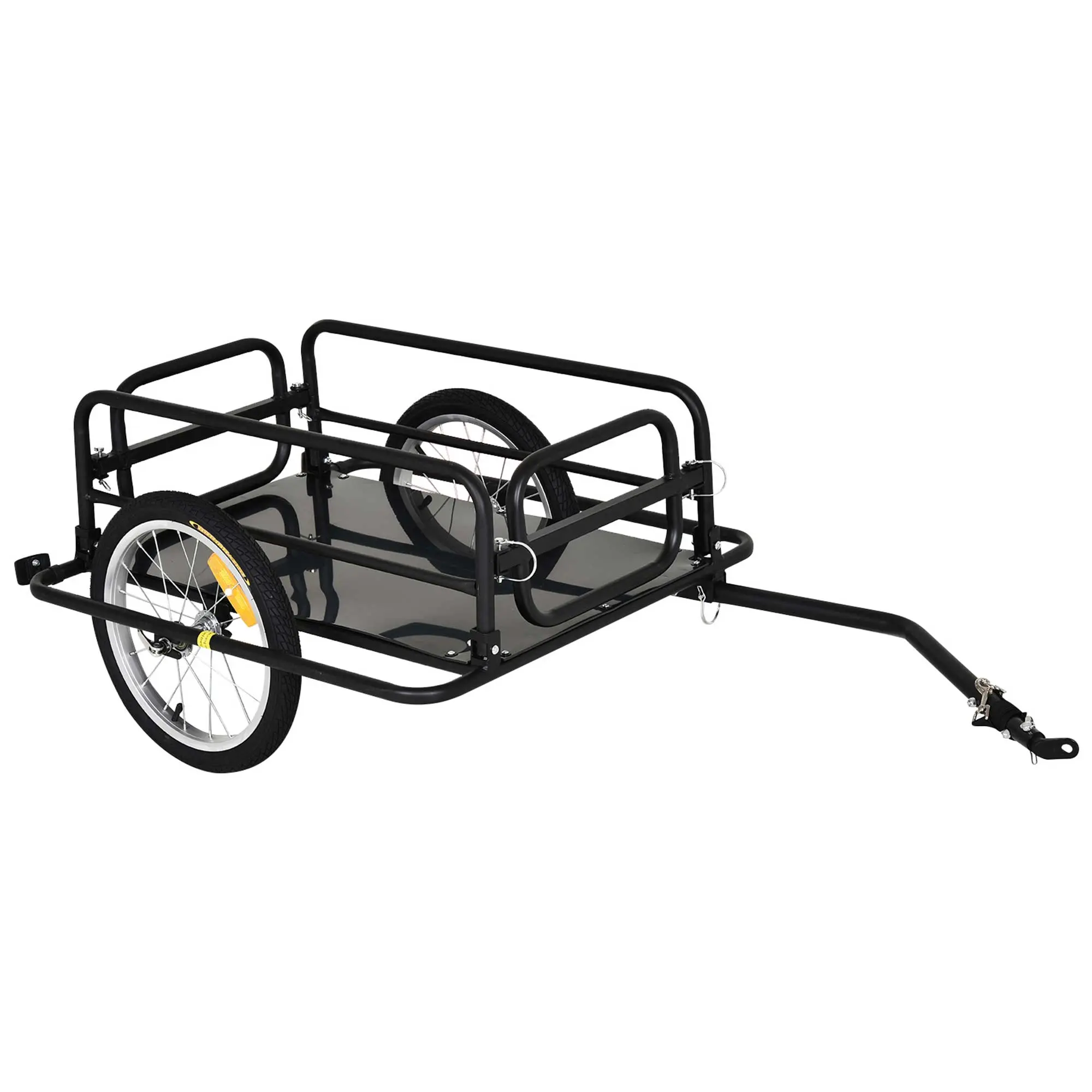 Bike Trailer – Black. Foldable Bicycle Trailer with 16" Pneumatic Tire. Universal Coupler. 110 lbs Load Capacity. Foldable Frame. 4 Reflectors. Fits 20"-28" Wheels