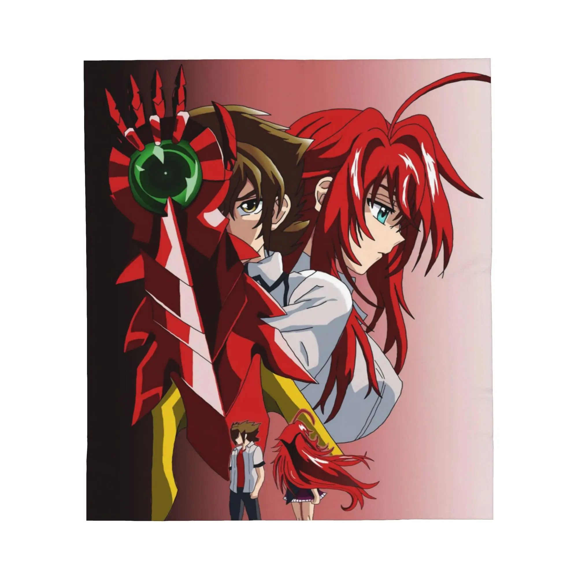 High School DxD Rias Gremory Inspired Anime Blanket, Soft Flannel Fleece Throw Blanket with Red Hair Character & Battle Armor Artwork, Cozy Lightweight Blanket for Sofa Bed Dorm Room Anime Fan Gift