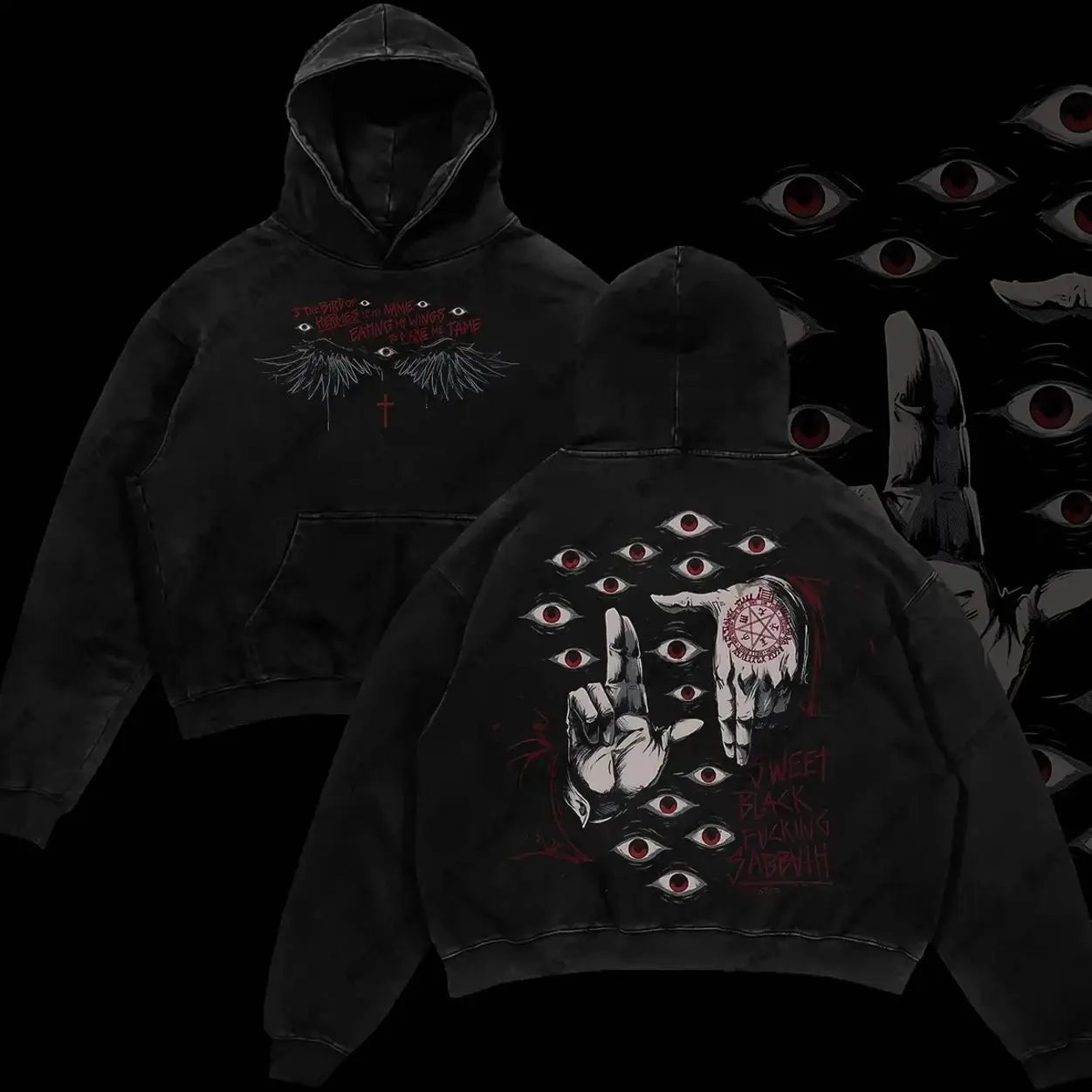 “Alucard The Wings” Hellsing Retro Vintage Unisex Oversize Anime Manga Acid Washed Heavyweight Cotton Hoodie, Anime Merch, Gift For Anime Fan MZP 81I