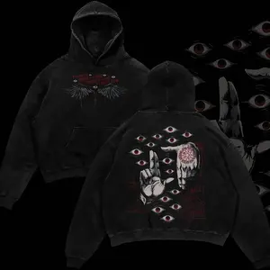 “Alucard The Wings” Hellsing Retro Vintage Unisex Oversize Anime Manga Acid Washed Heavyweight Cotton Hoodie, Anime Merch, Gift For Anime Fan MZP 81I