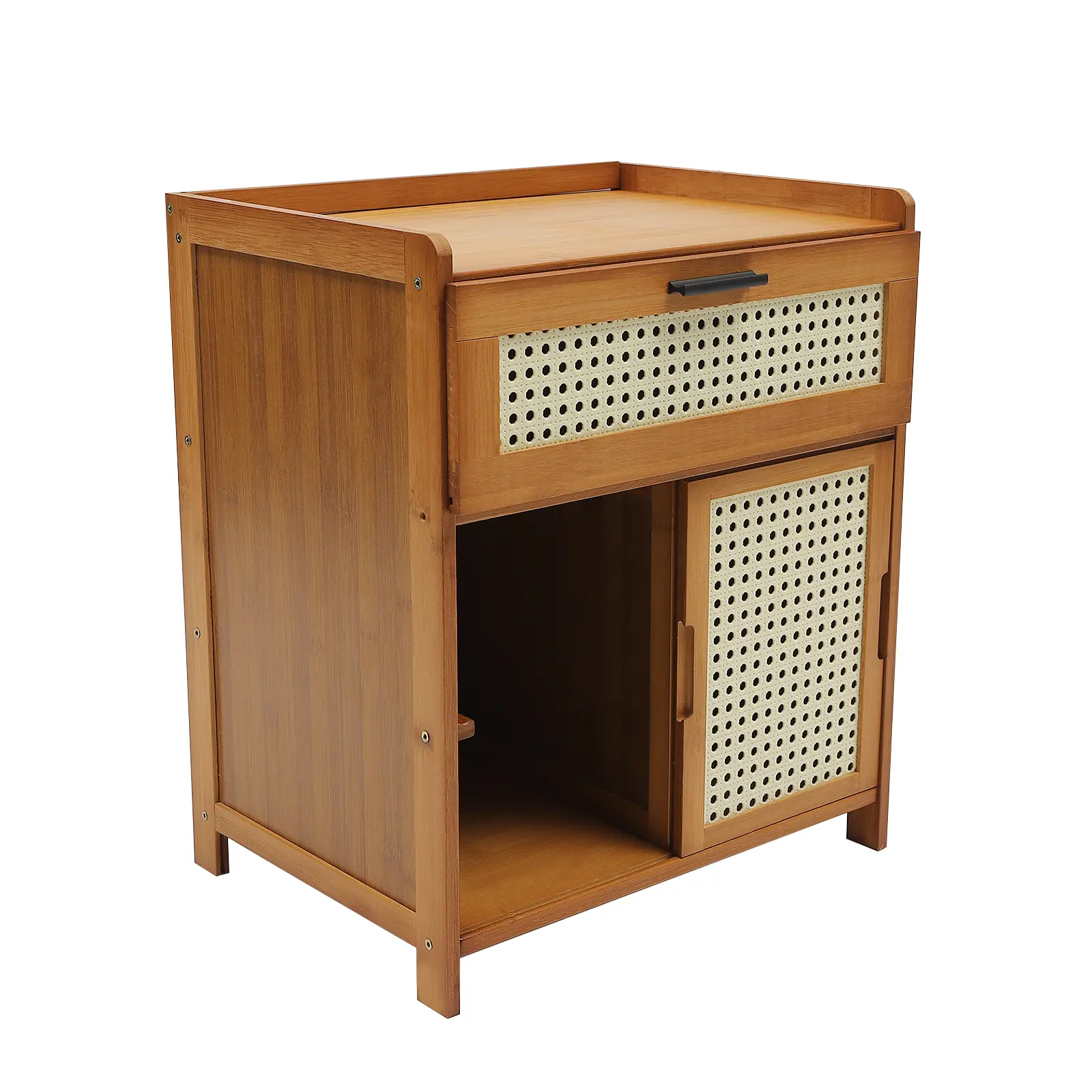 Mid-Century Modern Bamboo Nightstand Bedside Table - ABS & Laminated Board Construction, Stylish Storage Organization Solution for Bedroom, Living Room, Stylish Bedside Table