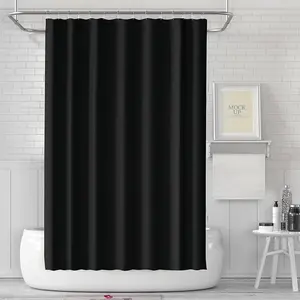Black Shower Curtain Liner Plastic Bath Curtain with 3 Magnets Thickened Water Proof Quick Drying Shower Curtain Set with 12 White Hooks Shower Liner for Bathroom Shower,71x71inch