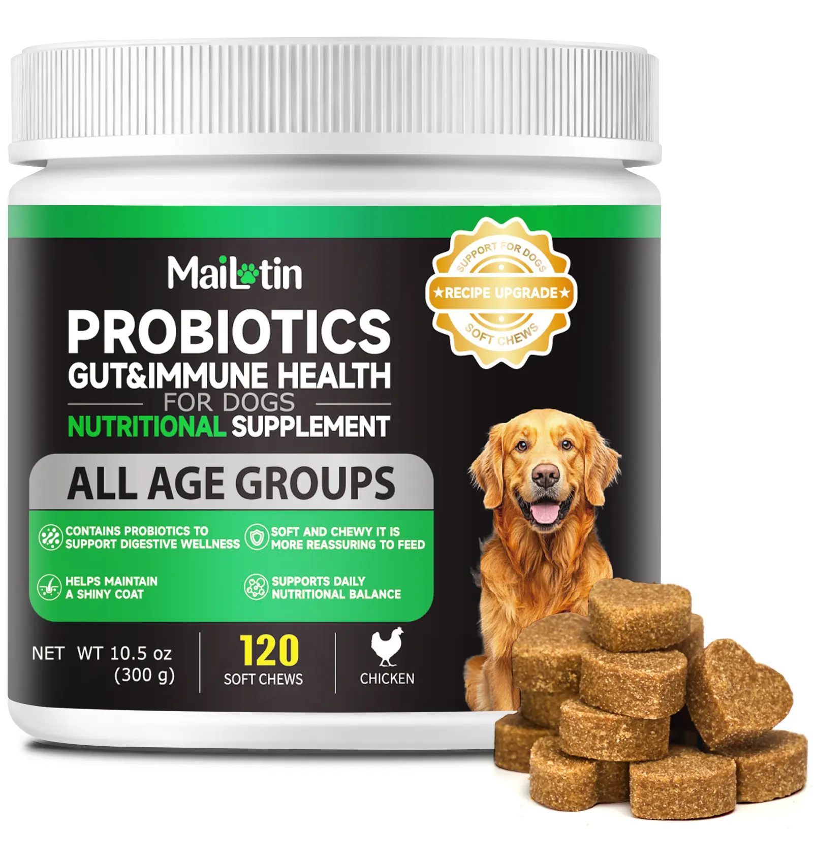 Probiotics Gut & Immune Health Nutritional Supplements 120 Soft Chews for Gut Health & Immune Function Support Chicken Flavor