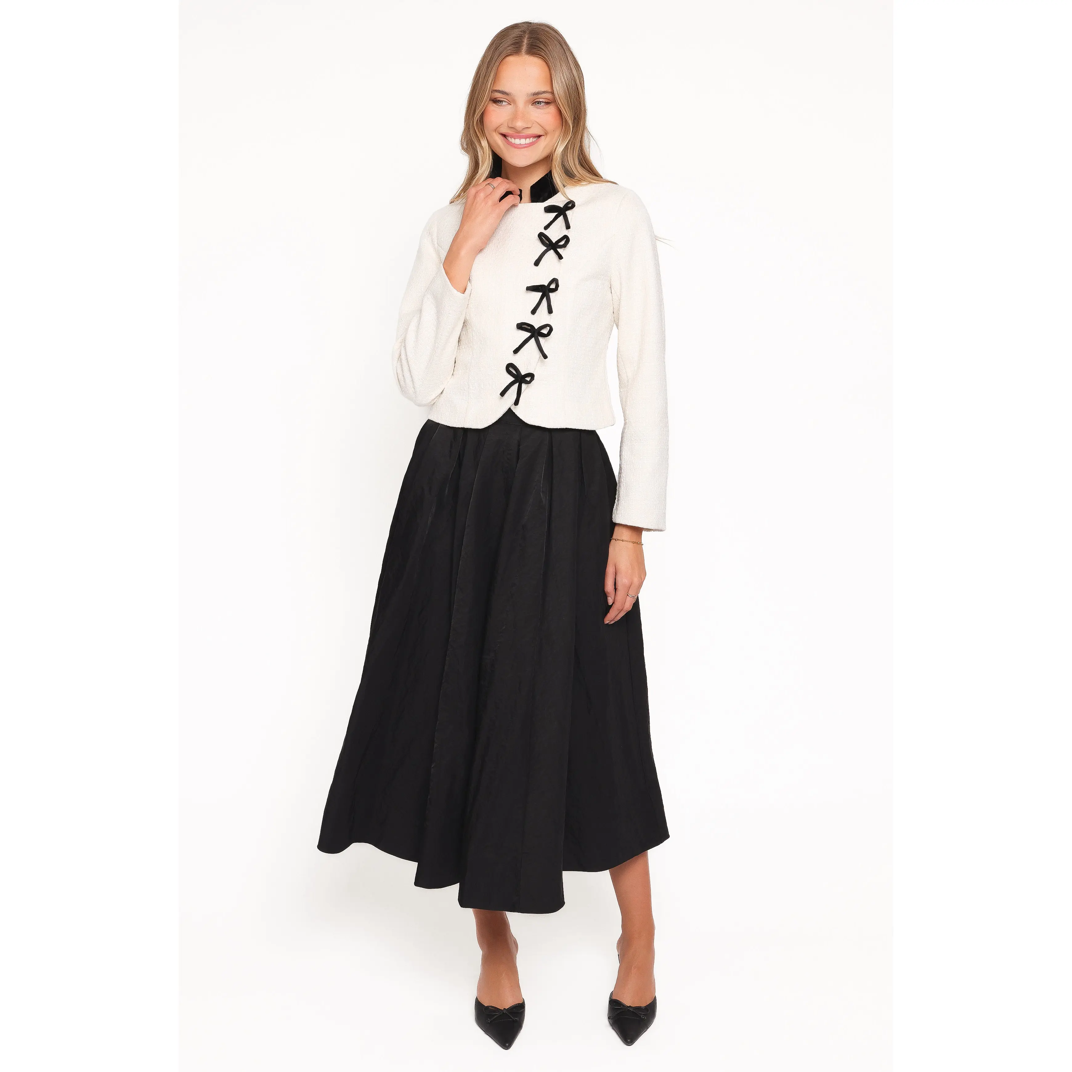 Jorah Twill Cropped Bow Jacket - Cream
