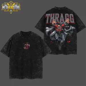 [MetaHero] Invincible Thragg Graphic T-Shirt Hoodie, Viltrumite Warrior Comic Villain Back Print Tee, Black Acid Wash Oversized Shirt, Dark Superhero Streetwear Pullover Hoodie, Fan Gift