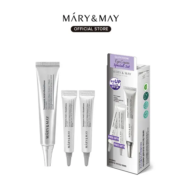 [Mary&May Official] Mary&May Glutathione Eye Cream Special Set - Powerful Antioxidant, Reduces Dark Circles in the Eye, Improve Uneven Skin Tone with Vitamin C, 1.01 oz.+ Mini 0.4oz 2 Pack