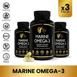 3 Bottles of Coco March N.M.D Marine Omega-3 Dietary Supplement, Essential Fatty Acids Fish Oil Wellness Supplement for Adults, DHA EPA - 100 Softgel Capsules per bottle