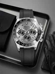 Men's Classic Business Quartz Watch, Round Bezel, Waterproof Commuter Wristwatch, Three-Eye Timer, Multifunctional Watch, Ideal Gift for Husband Boyfriend