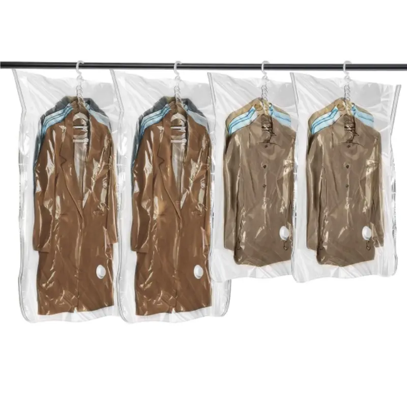 4-Piece Multi-Size Vacuum Storage Hanging Bags Set - 2 Long (130x70cm), 2 Short (110x70cm) Dustproof Zipper Wardrobe Organizers for Clothes, Dresses, Coats, No