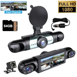 4 Channel  Car Dash Cam, 1080P Car DVR with 64GB Memory Card，3.16 Inch, Plug and Play（No battery），Car Video Surveillance with Night Vision， Car DVR Hd Screen Front Rear Left And Right dashcam，Holiday Gift