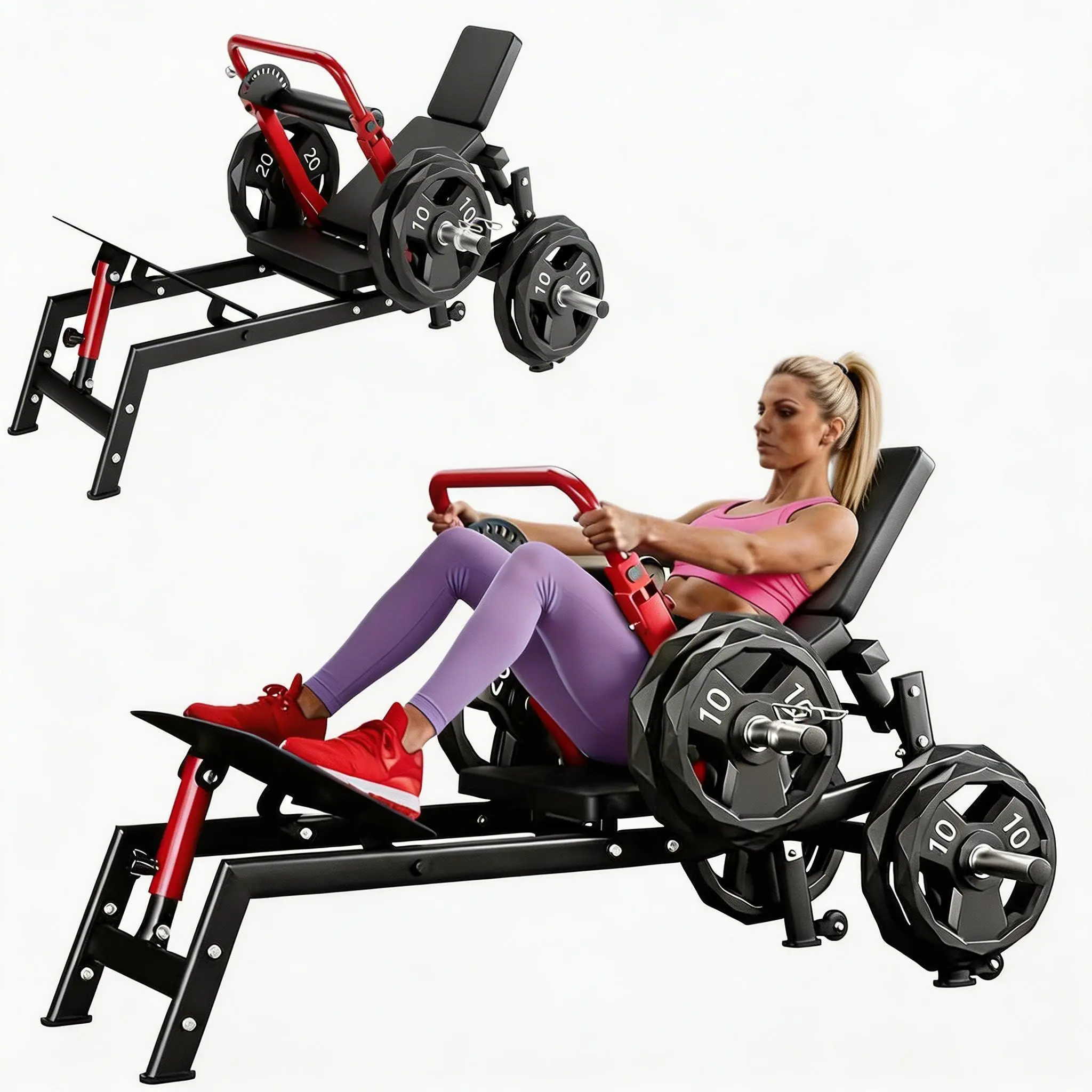 900 lb Plate-Loaded Hip Thrust Machine, Adjustable Footboard & Safety Bar Glute Bridge Trainer for Home Gym