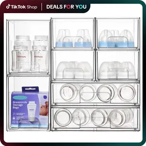 【Live Only】VTOPMART Bottles Station, Clear Stackable Storage Drawers, Comestics Desktop Organizer Bins for Vanity, Makeups, Skin Care Products Dressing Table Box, Crystal Boxes Multi Compartment Design, DealsForYouDays (Mid Year Sale Restock), DFYD